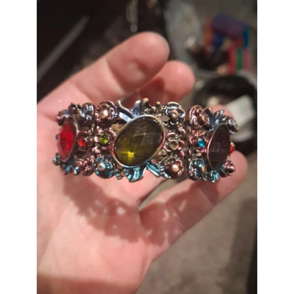 Vintage Multicolor Rhinestone Filigree Expansion Cuff Bracelet